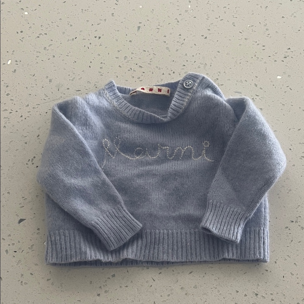 Marni Light Blue Knit Logo Sweater for Kids